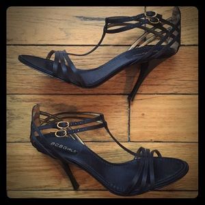 BCBG Girls size 7.5 strappy black sandal heels